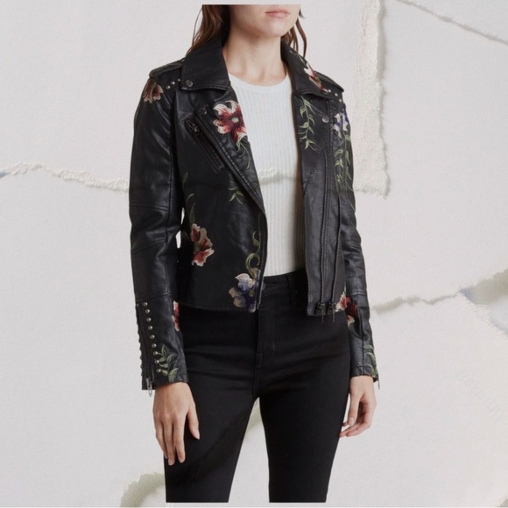 Blank NYC Black Leather Jacket with Floral Embroidery - Picture 1 of 4